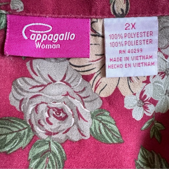 Papagallo Blouse Long Sleeve Burgundy Print 2X - Picture 16 of 16